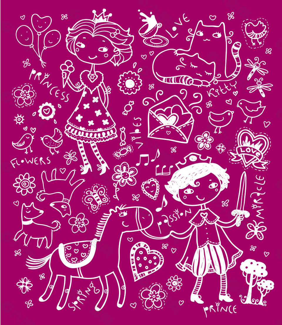 王子卡通人物小女孩动物矢量素材