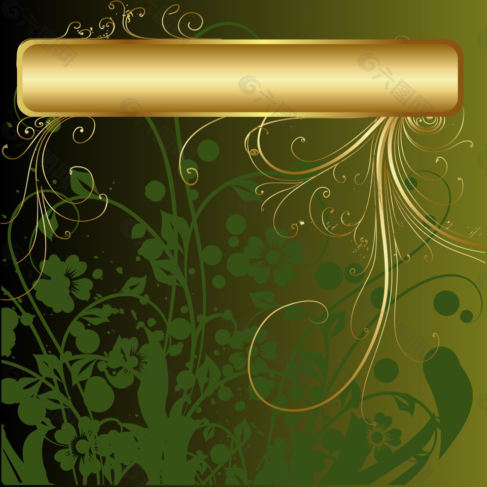 金色花纹绿底背景