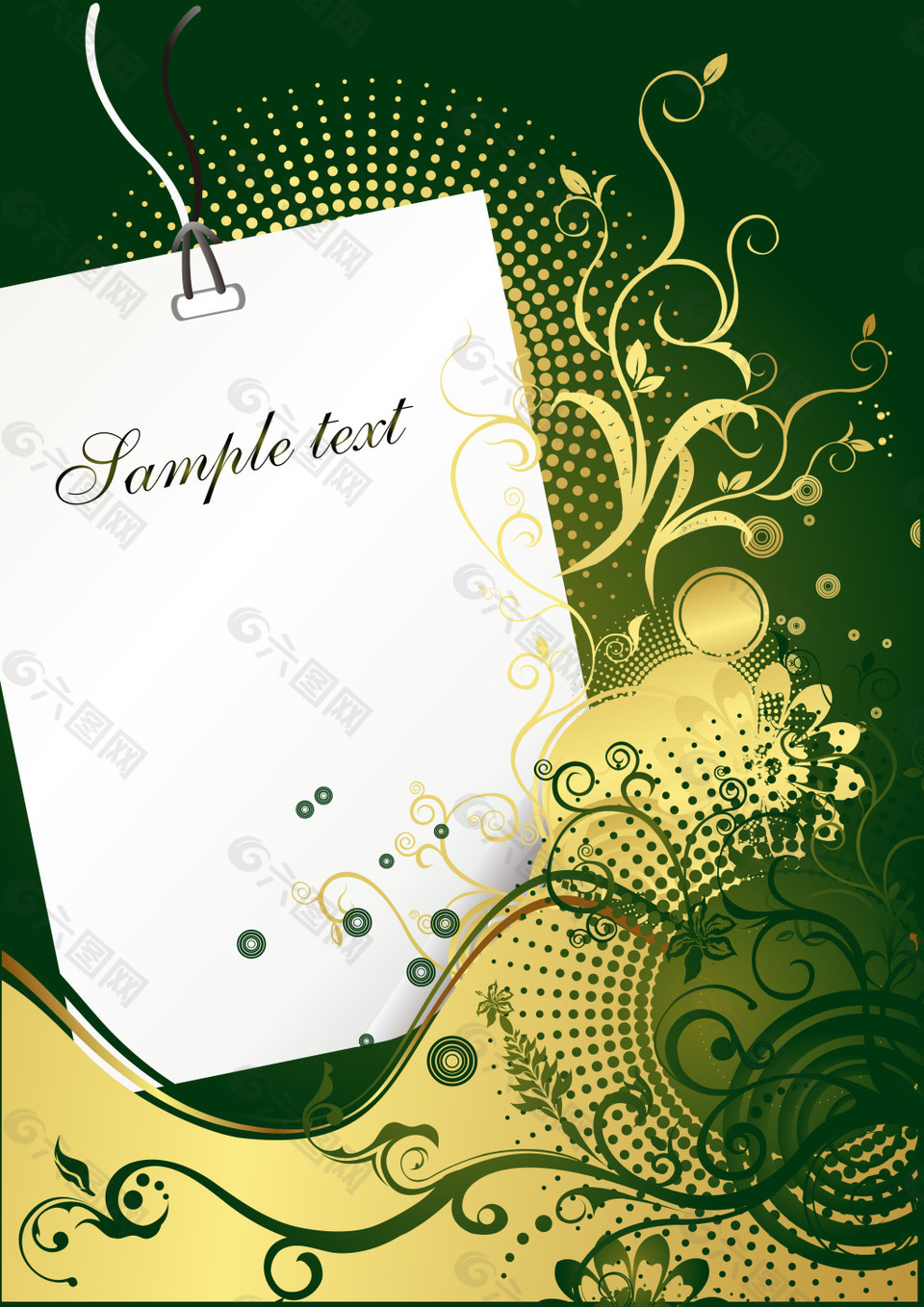金色花纹绿底背景