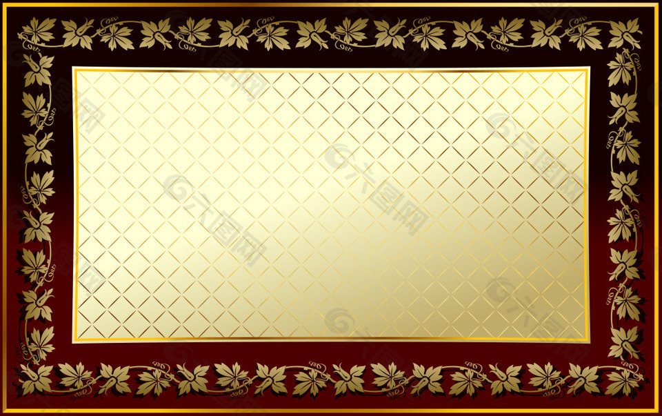 金色花纹边框格子背景