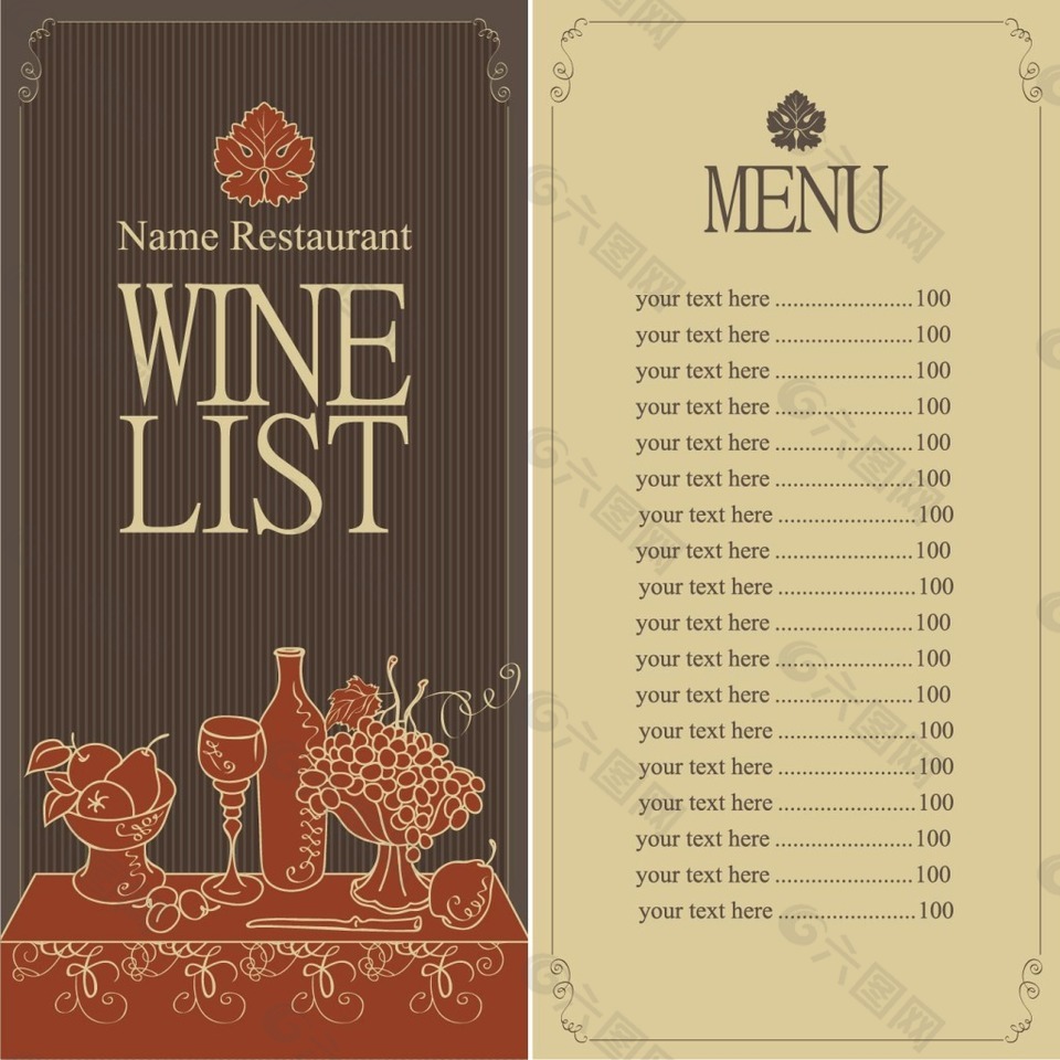 复古葡萄酒菜单设计矢量素材