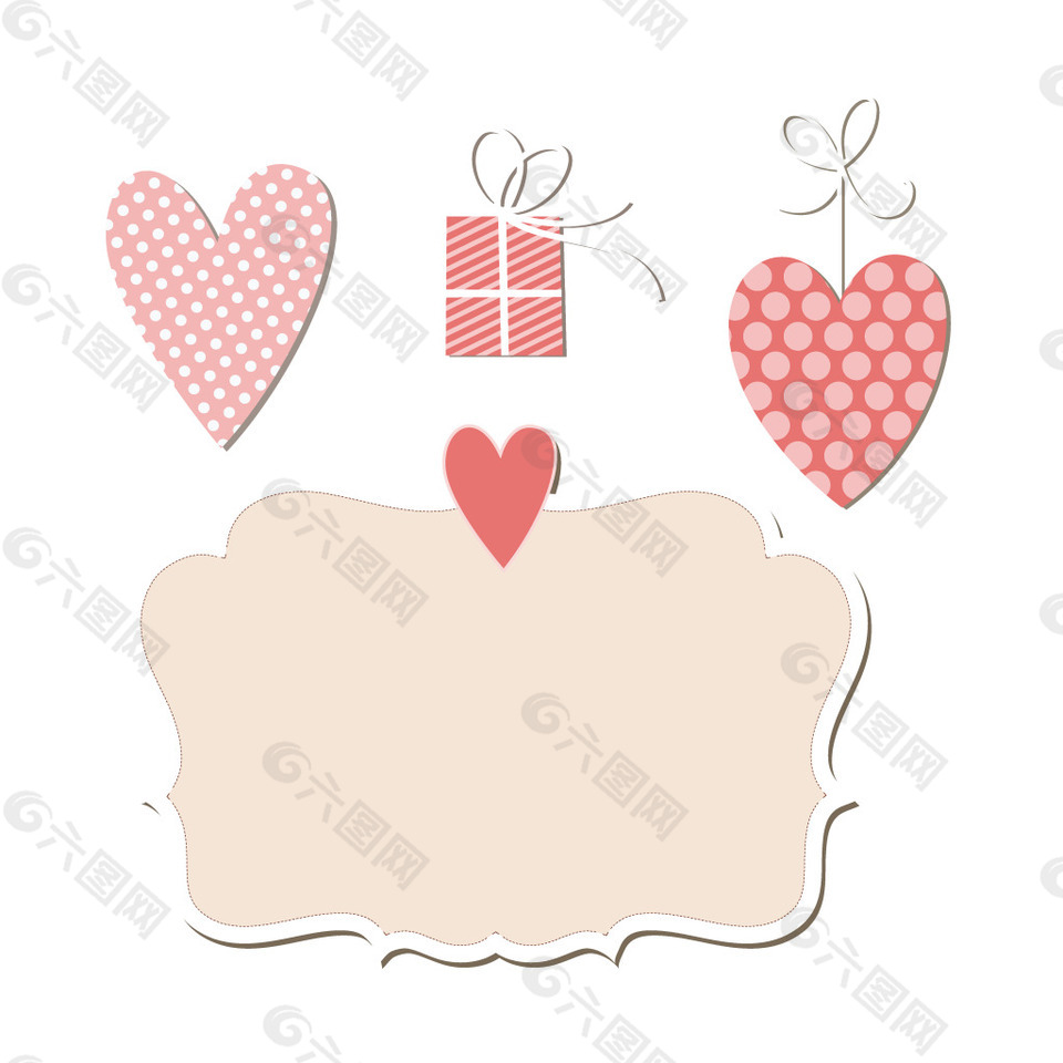 粉色心形吊牌元素