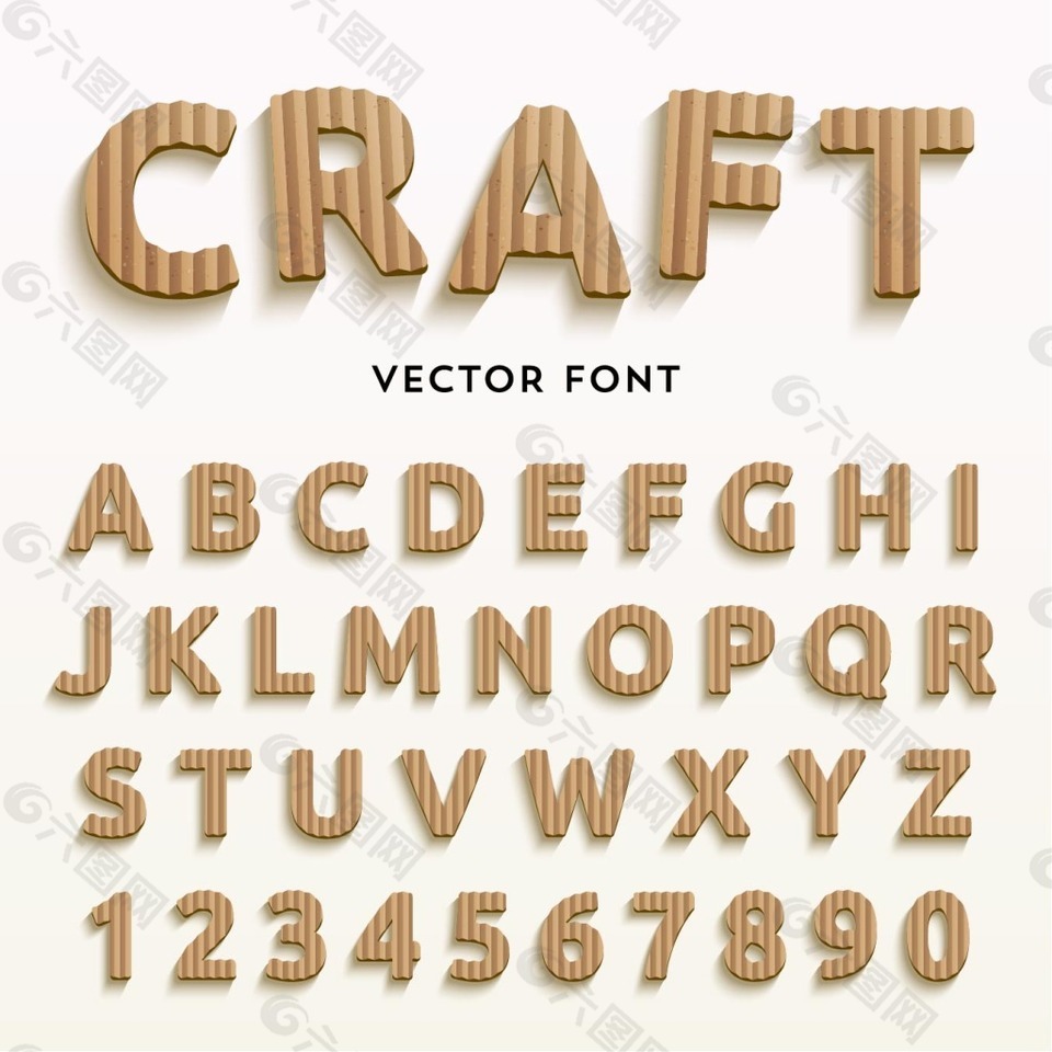 硬纸板字母艺术字体矢量素材