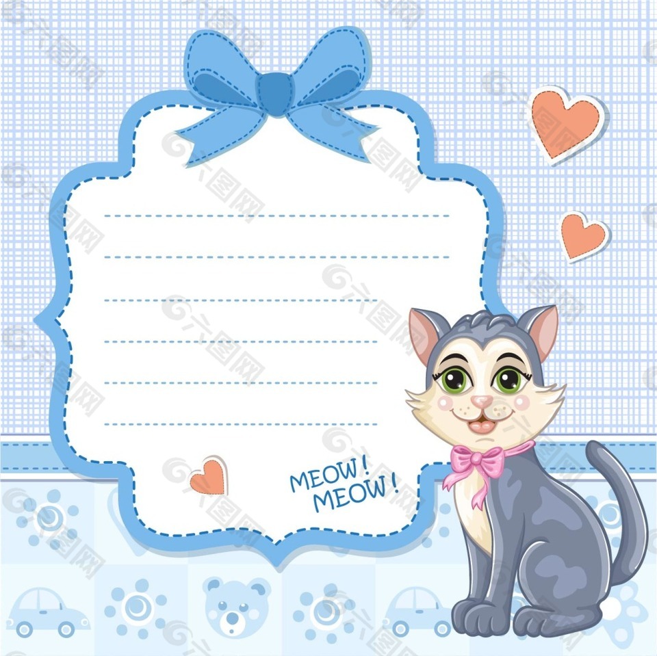 猫咪图案装饰婴儿淋浴卡片矢量素材