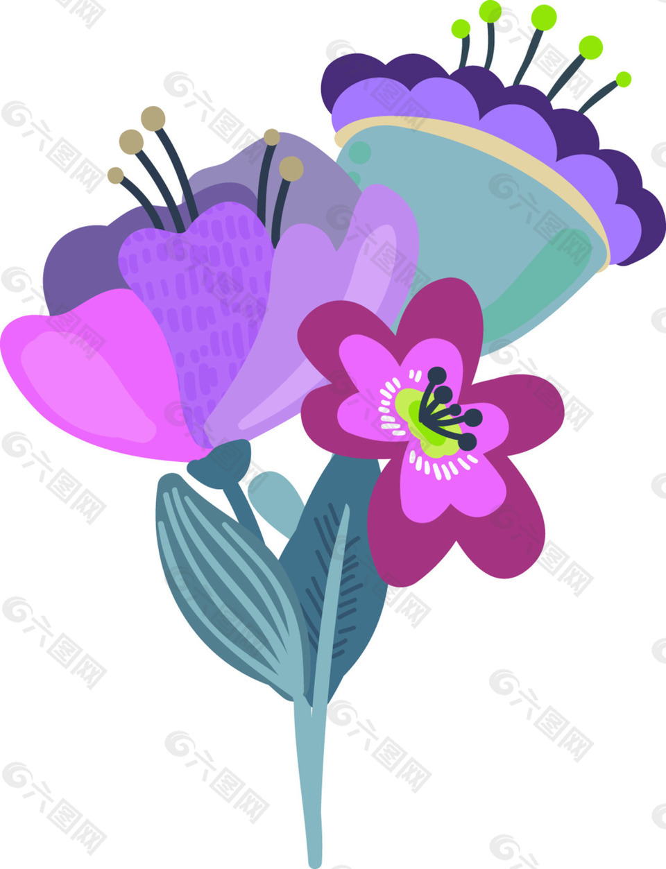 紫色卡通花朵矢量素材