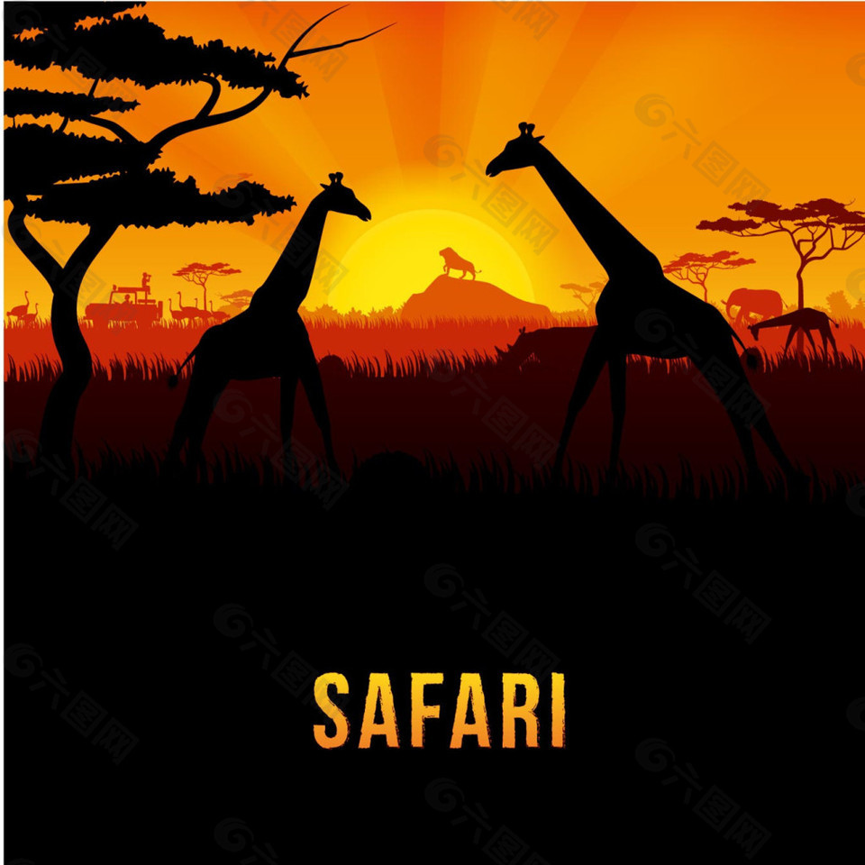 非洲野生动物长颈鹿背景矢量素材