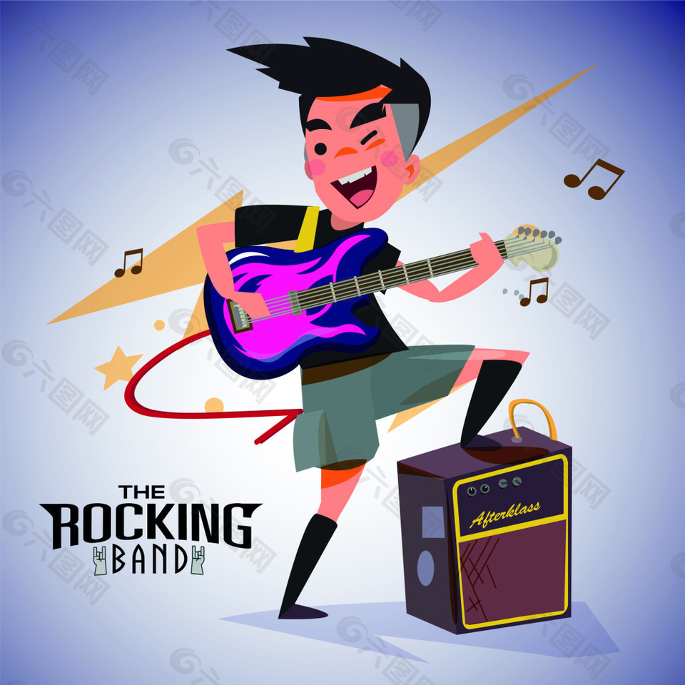 贝斯手卡通职业人物素材矢量文件