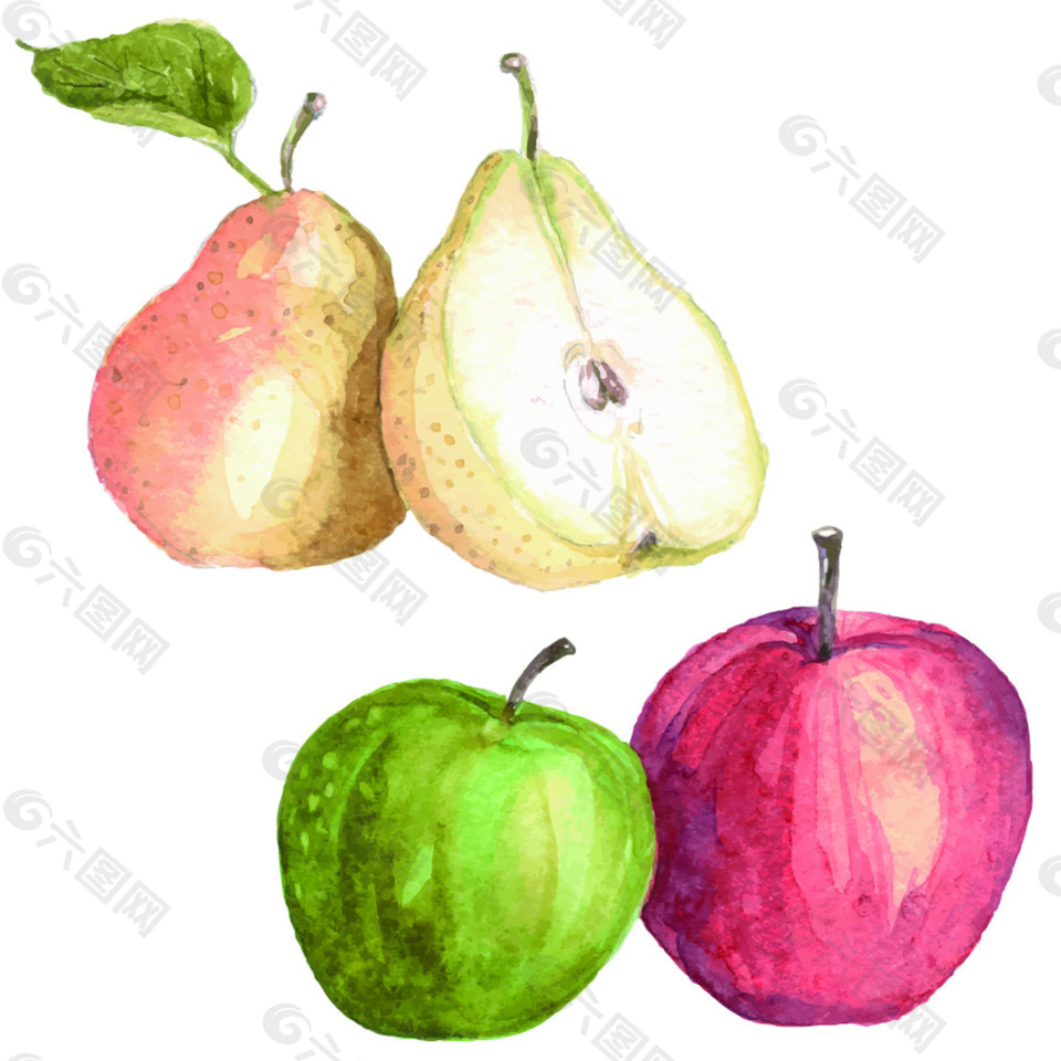 苹果犁头素描手绘水果食物矢量图