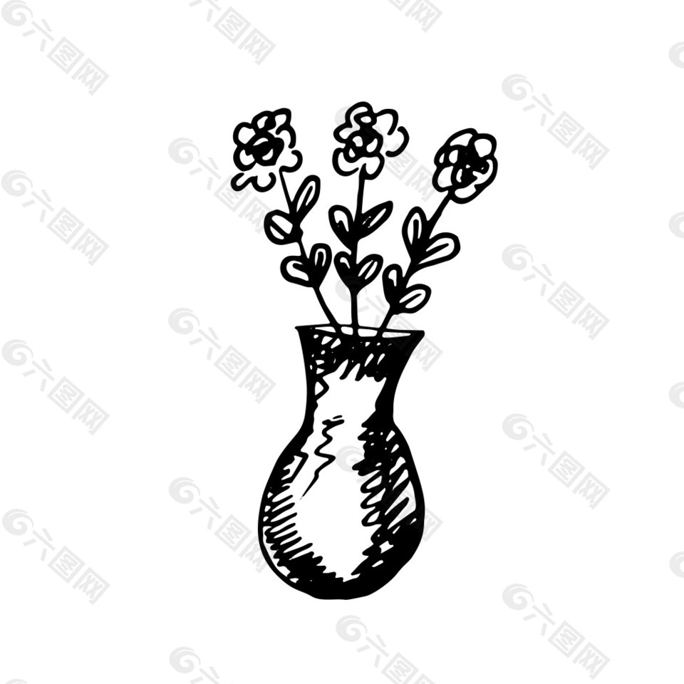 花瓶卡通手绘爱心花朵嘴唇透明素材