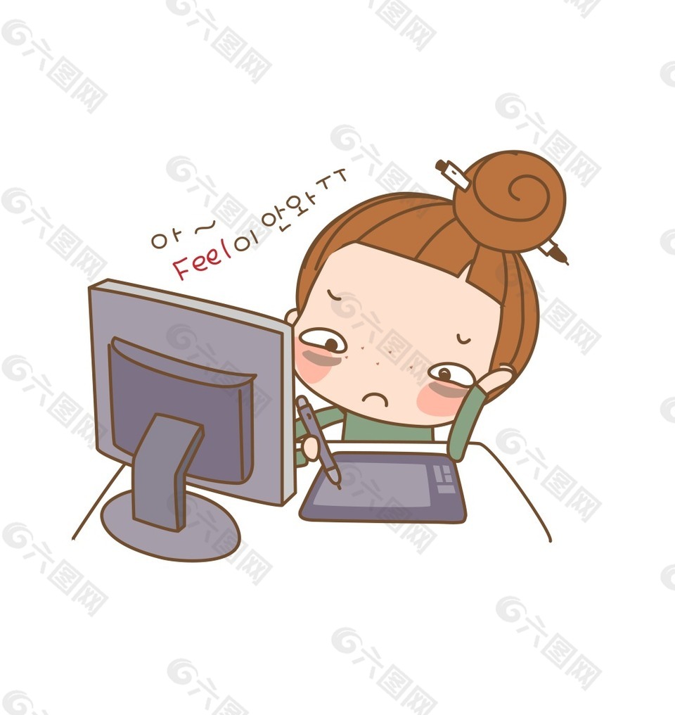 矢量外国卡通人玩电脑EPS