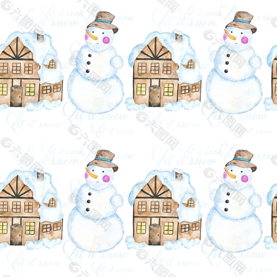 卡通雪人房子背景图片