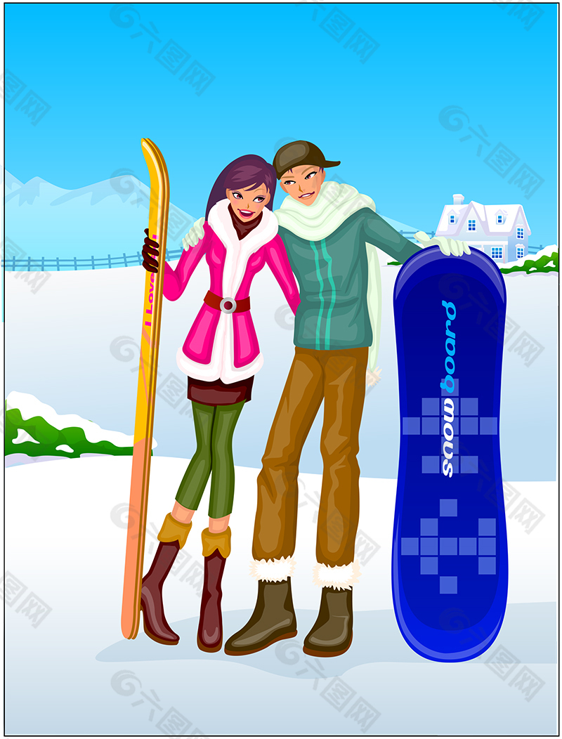 矢量滑雪情侣