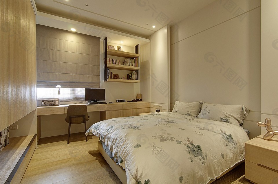 简约卧室大床电脑桌设计图