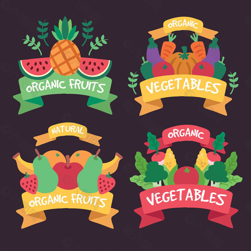 彩色健康食物贴纸图标