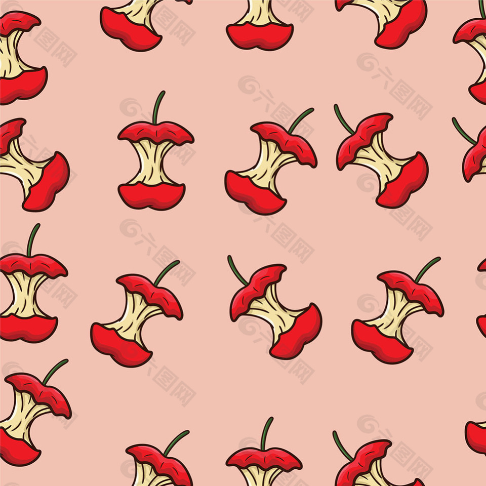 手绘被咬过的红色苹果装饰图案背景