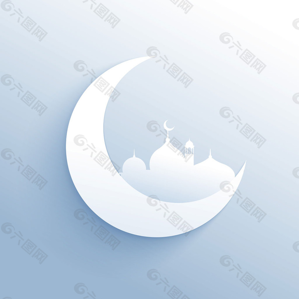 月亮与清真寺剪影伊斯兰教节日背景