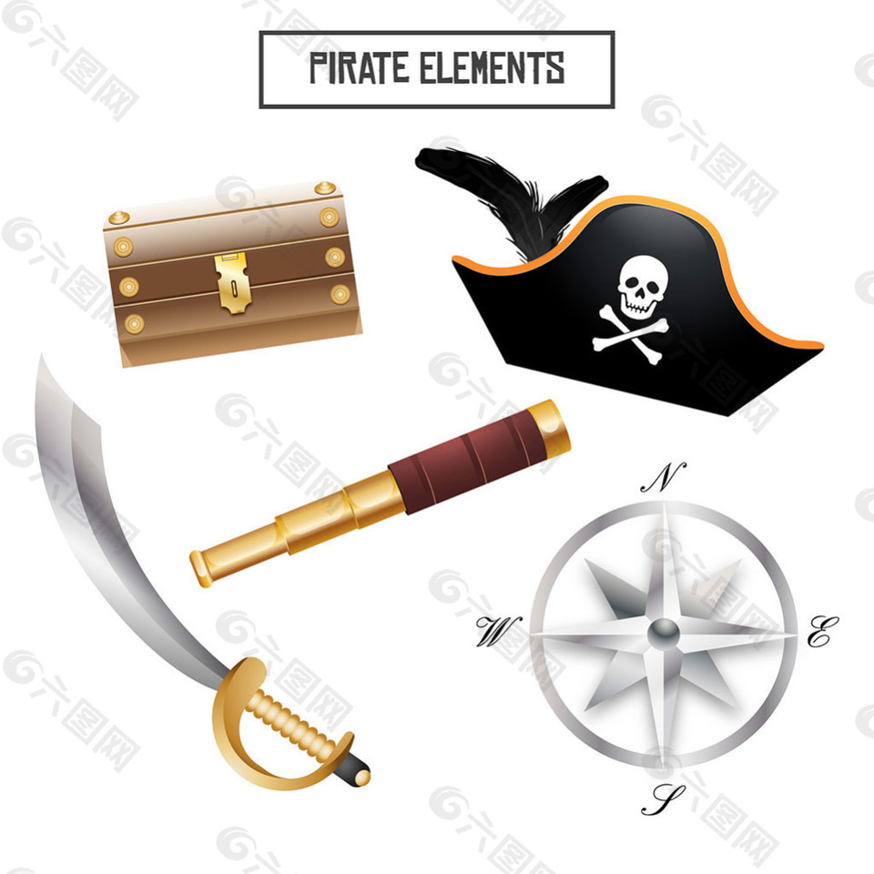 手绘各种海盗物品矢量素材