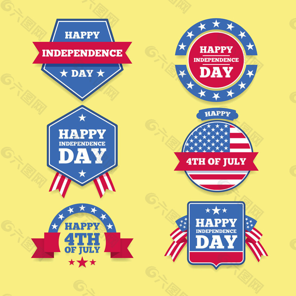 六个美国独立日标签图标