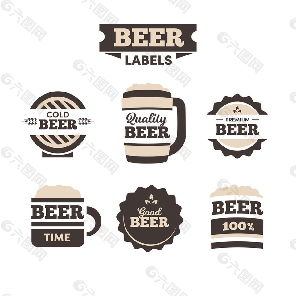 六个复古风格啤酒标签