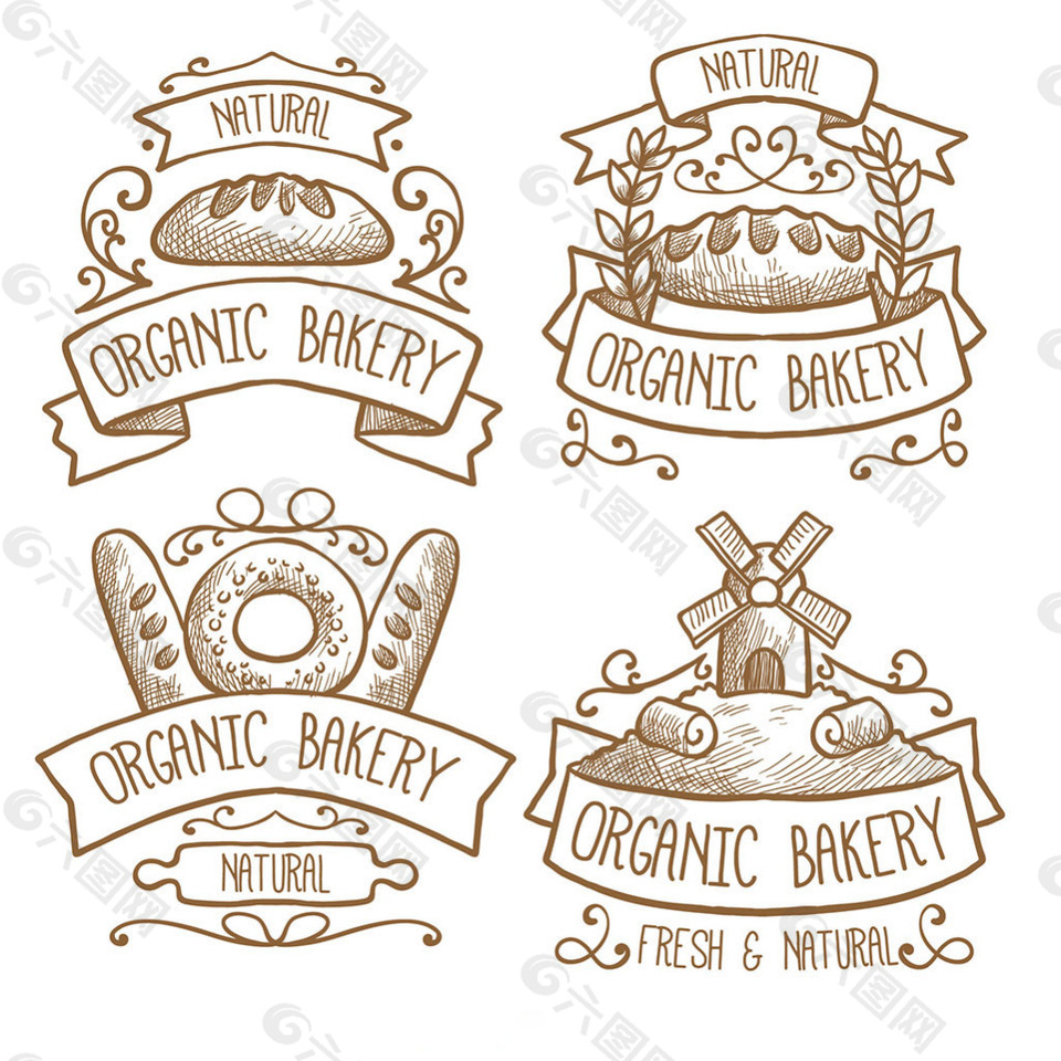 四种有机面包店标签