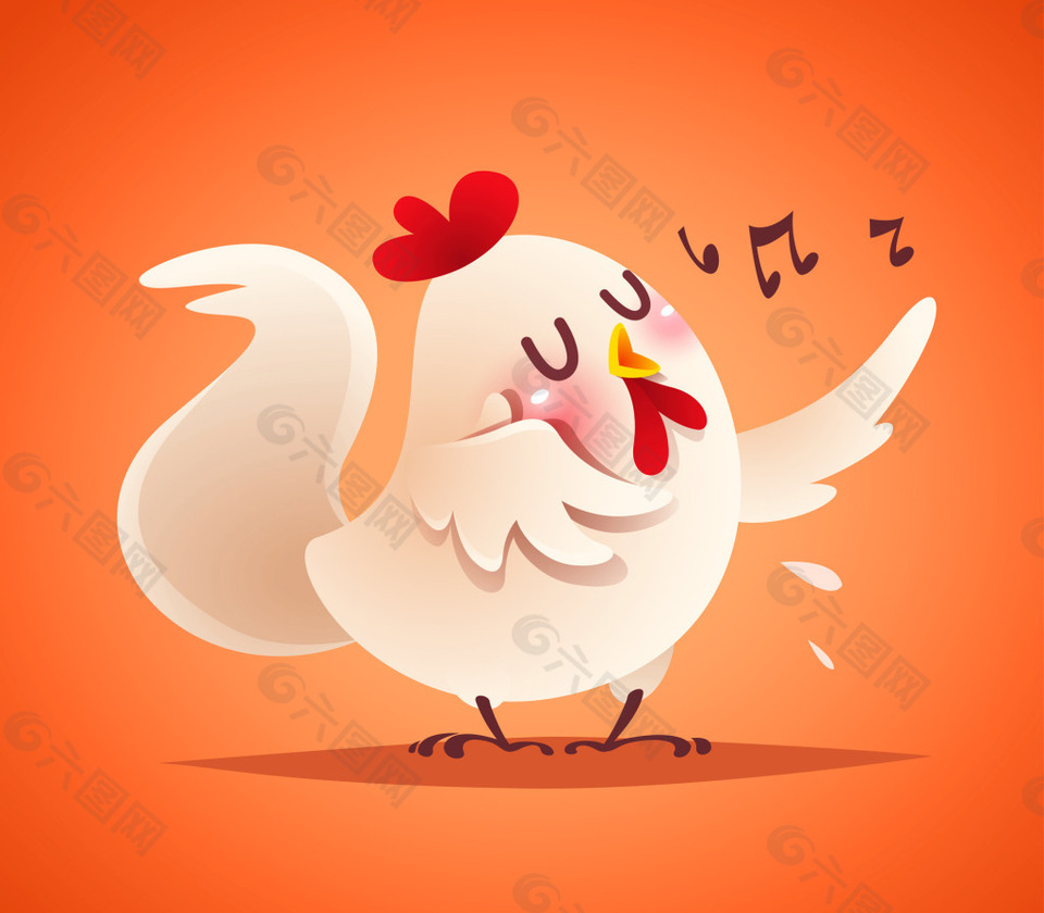 唱歌的鸡  卡通动物形象插画矢量素材