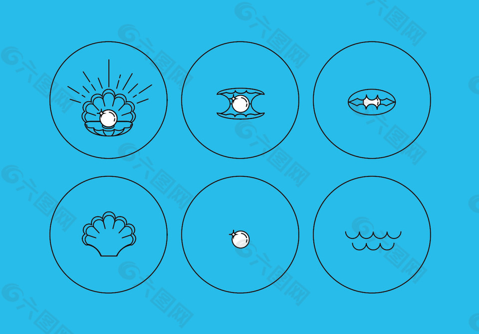 线性手绘贝壳珍珠图标