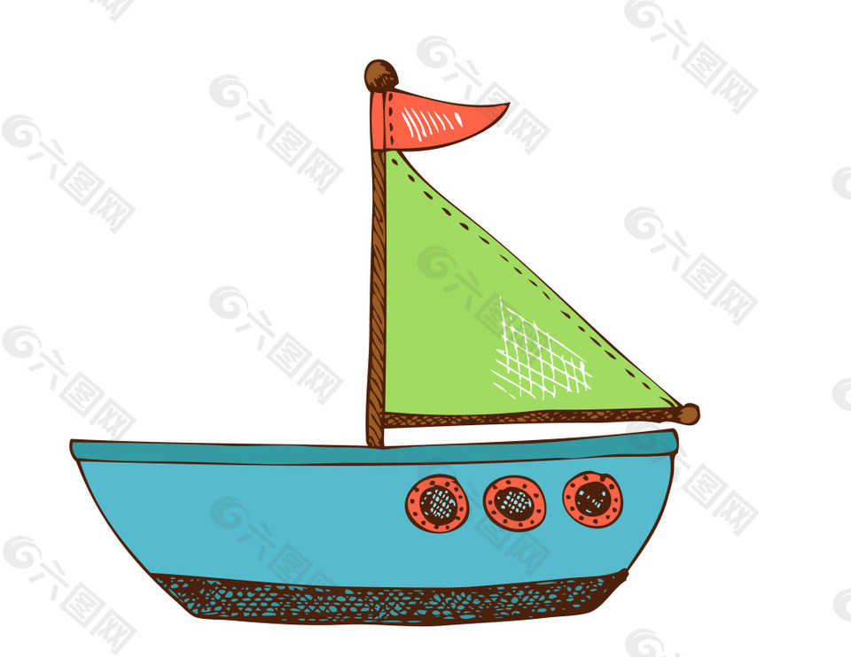卡通手绘渔船EPS