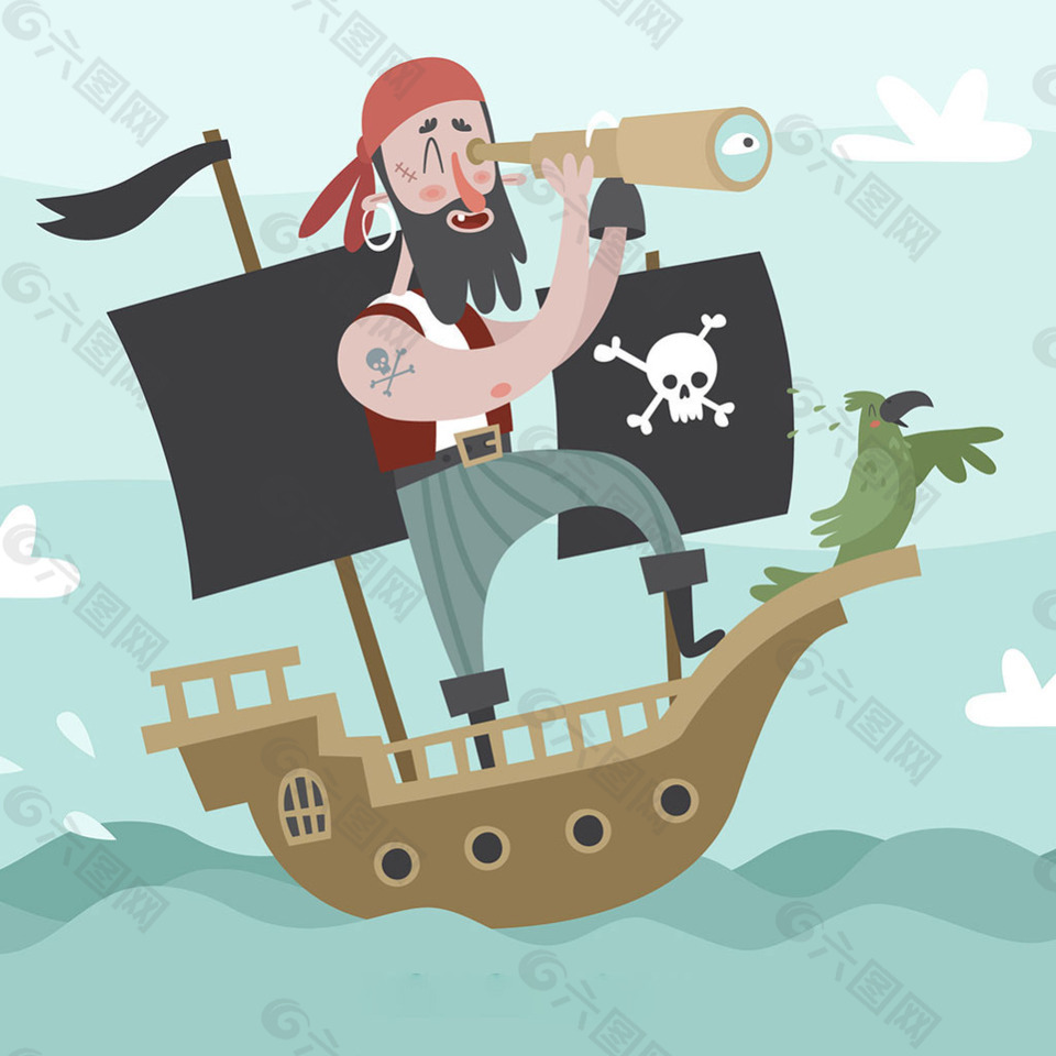 漂亮的海盗船与海盗插图背景