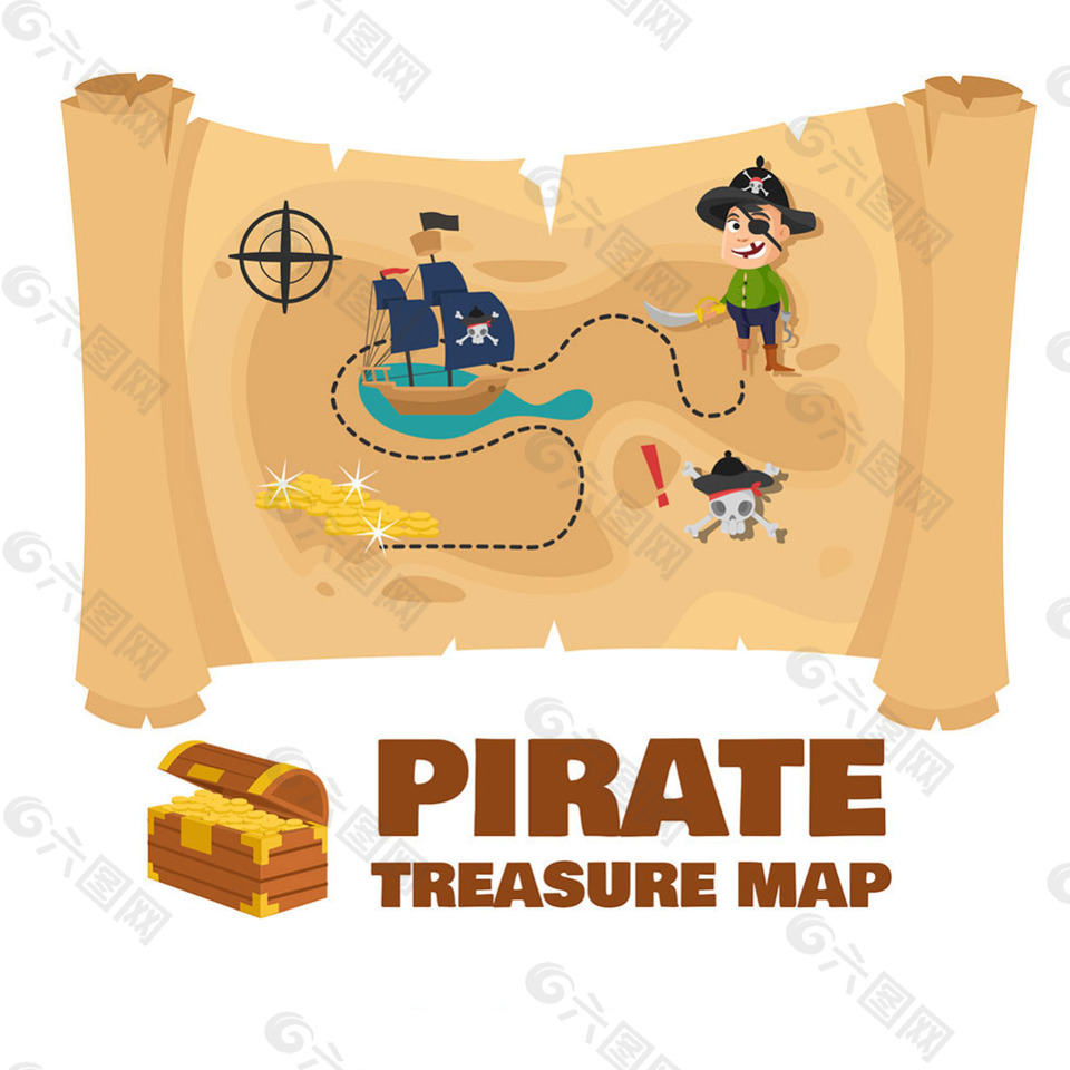 彩色海盗宝藏地图