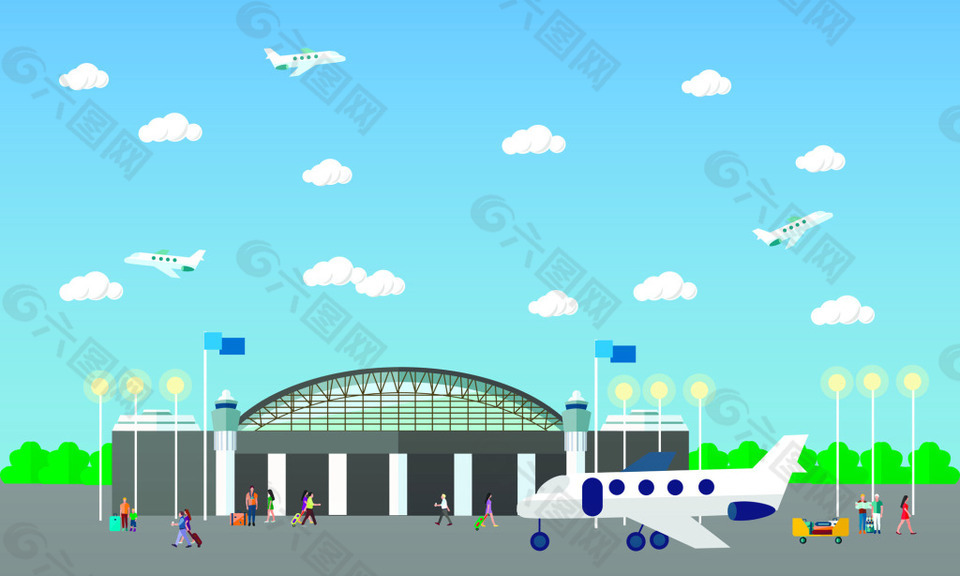 机场环境办公室车上地铁矢量素材