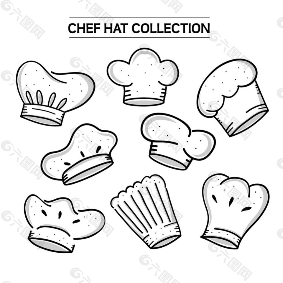 手绘各种厨师帽子图标
