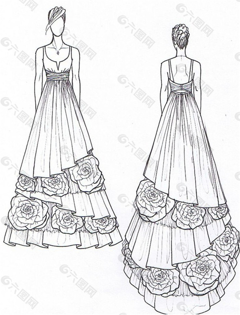 花朵吊带长裙设计图