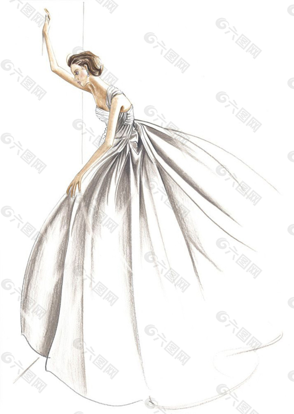 白色蓬蓬裙礼服设计图