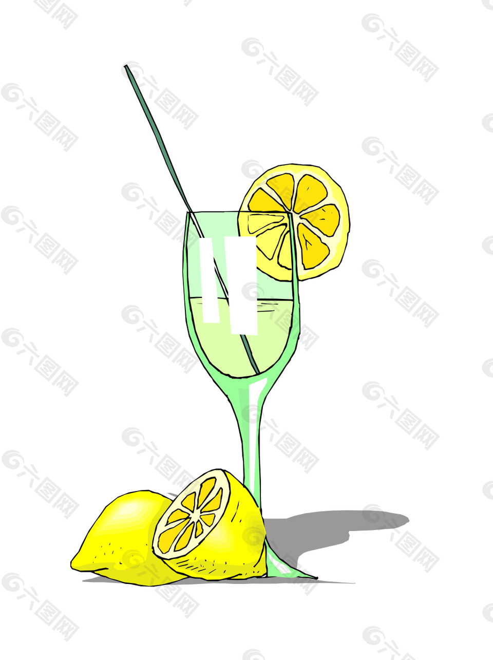 手绘柠檬卡通玻璃杯EPS