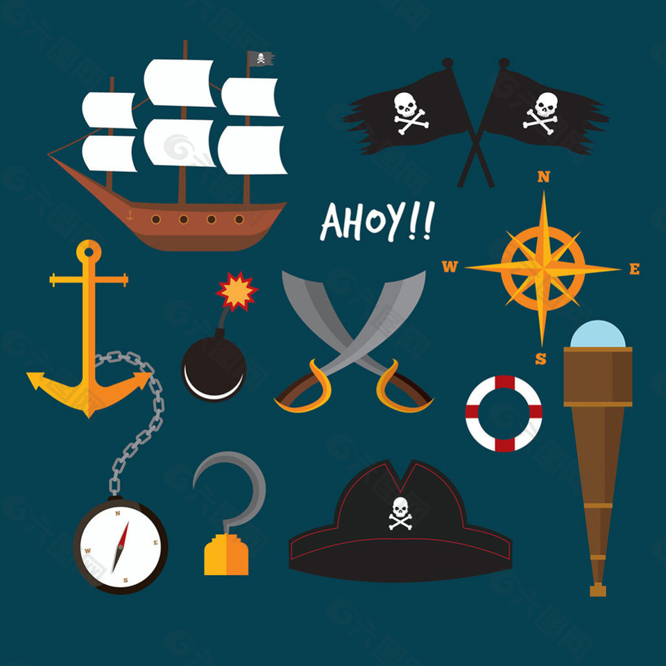 海盗船与各种海盗元素素材