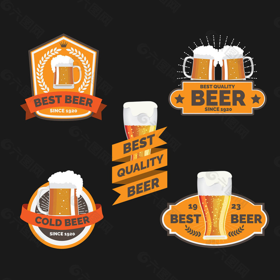 五个啤酒贴图标