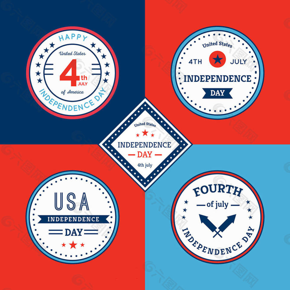 四个美国独立日装饰标签
