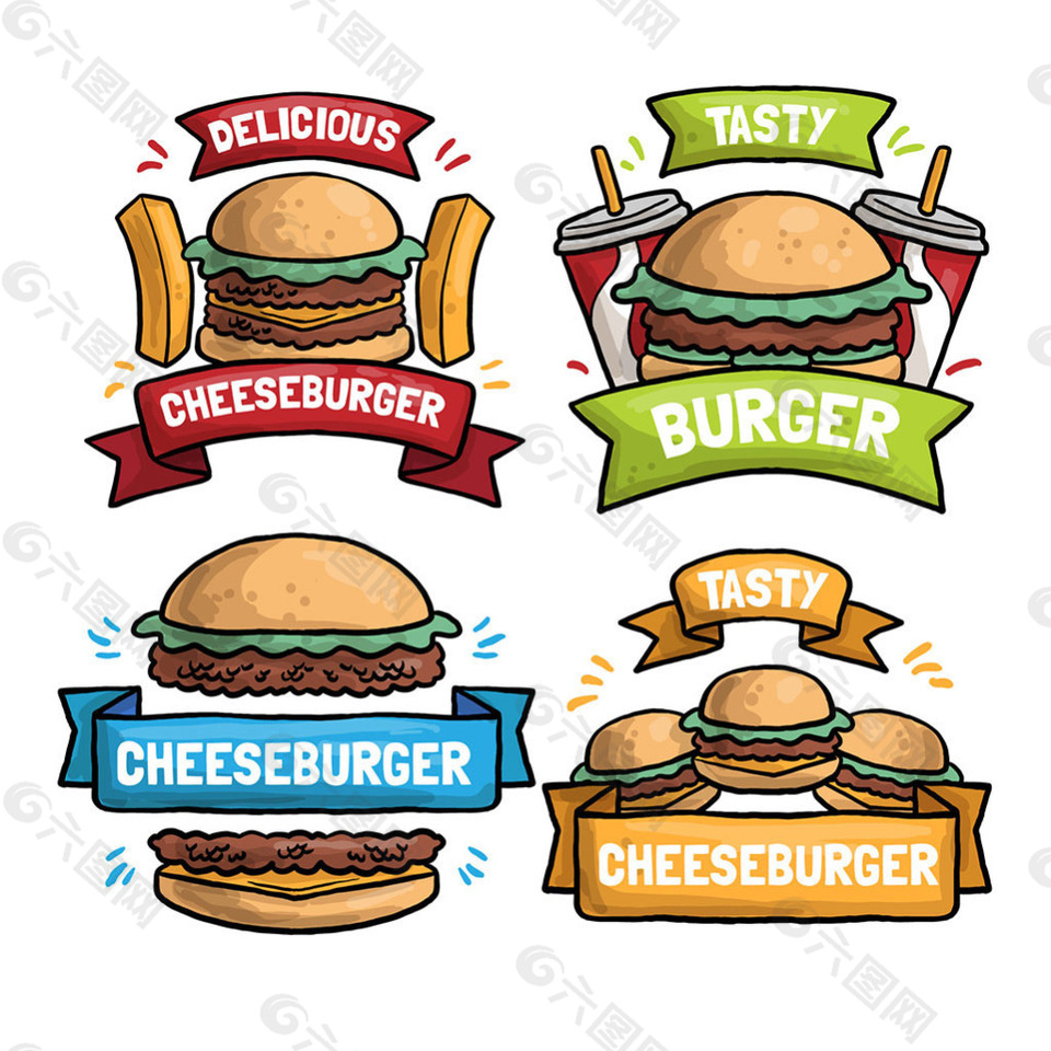 四个手绘汉堡标志