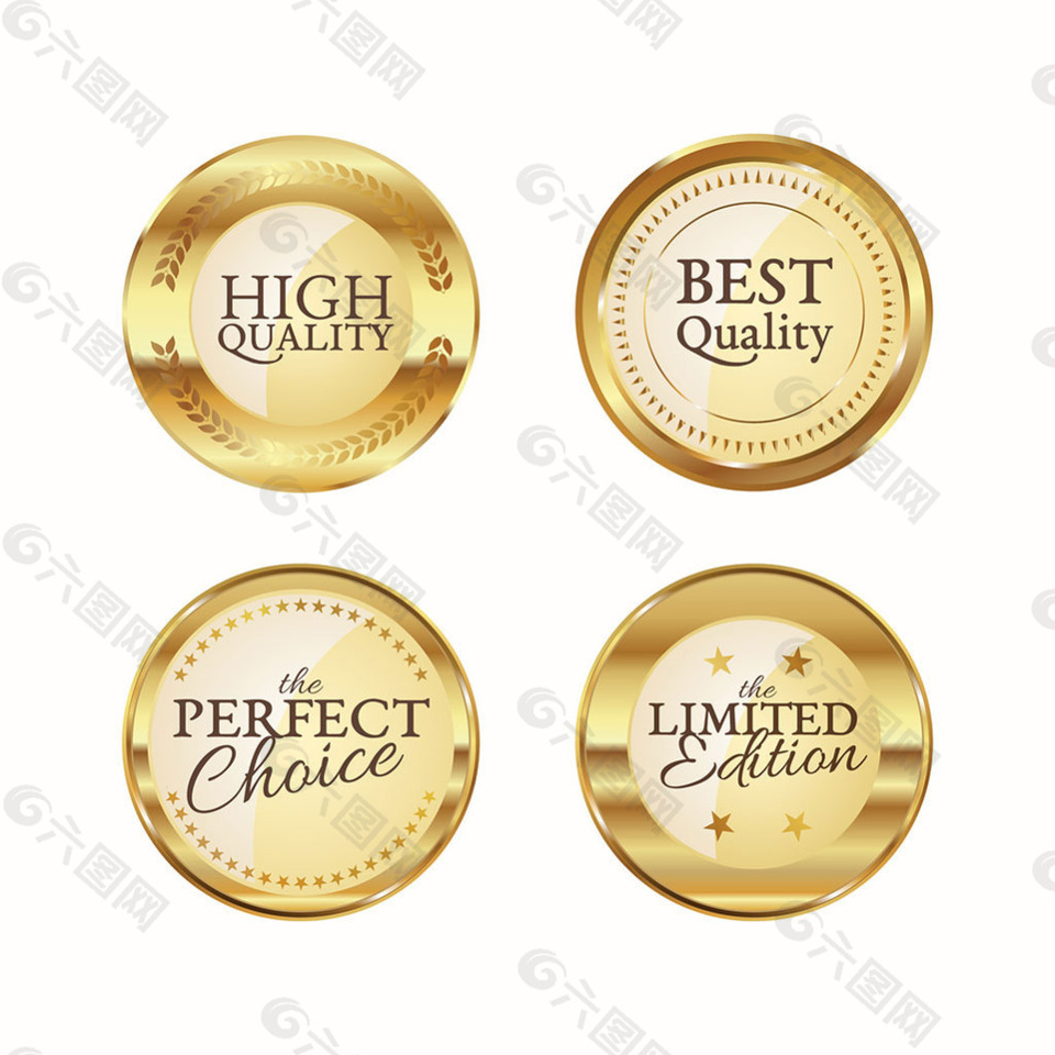 四个高品质认证金色贴纸图标