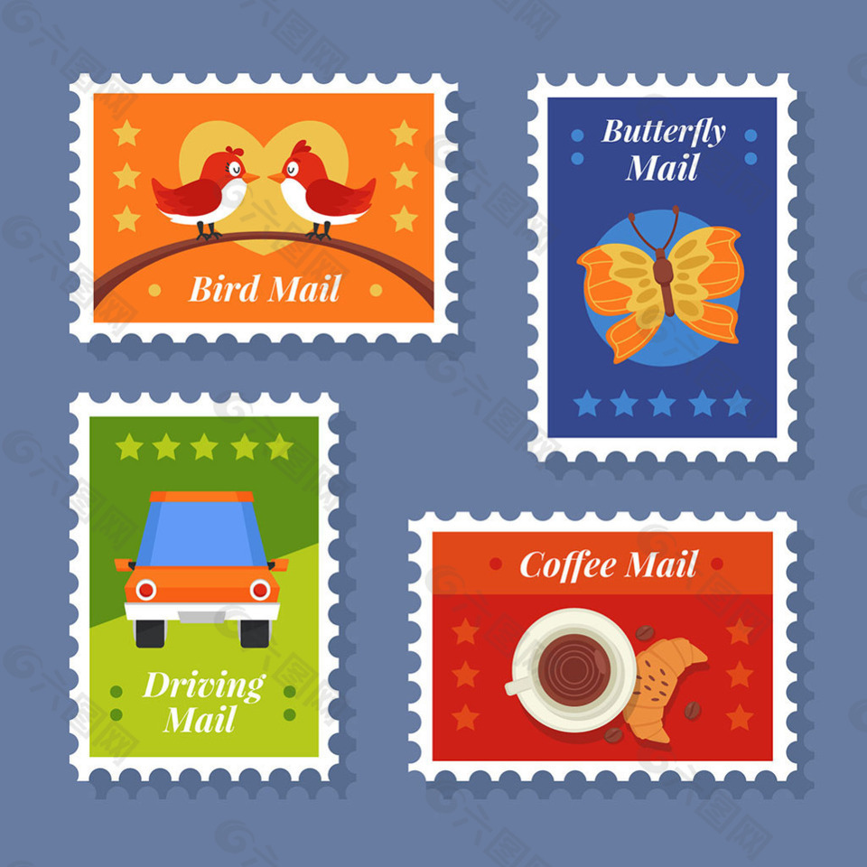 几个漂亮的彩色邮票图标