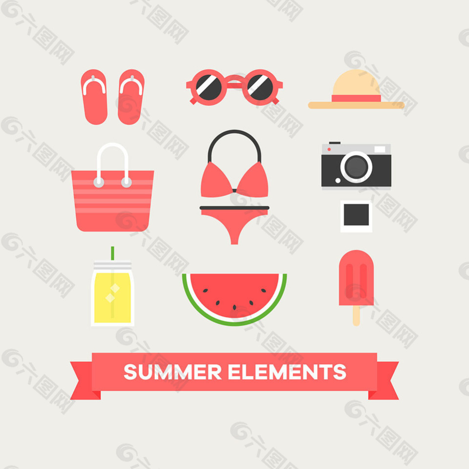 各种夏季元素平面设计图标