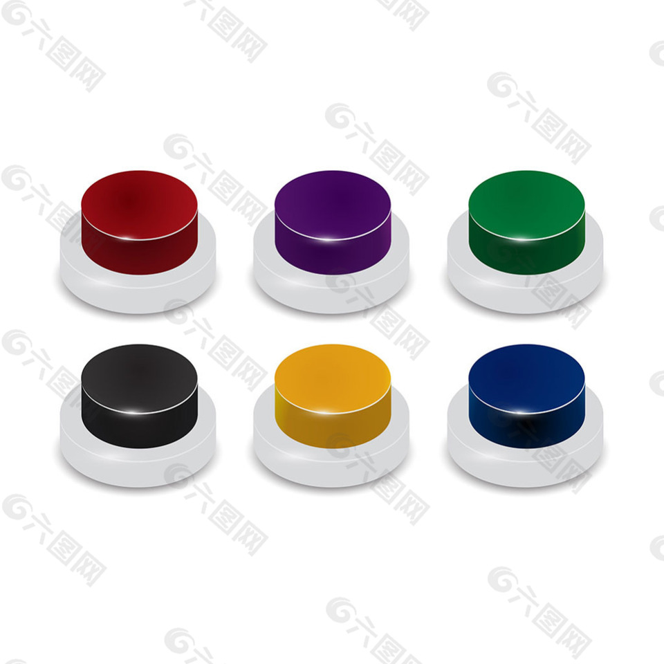 6个彩色立体按钮图标