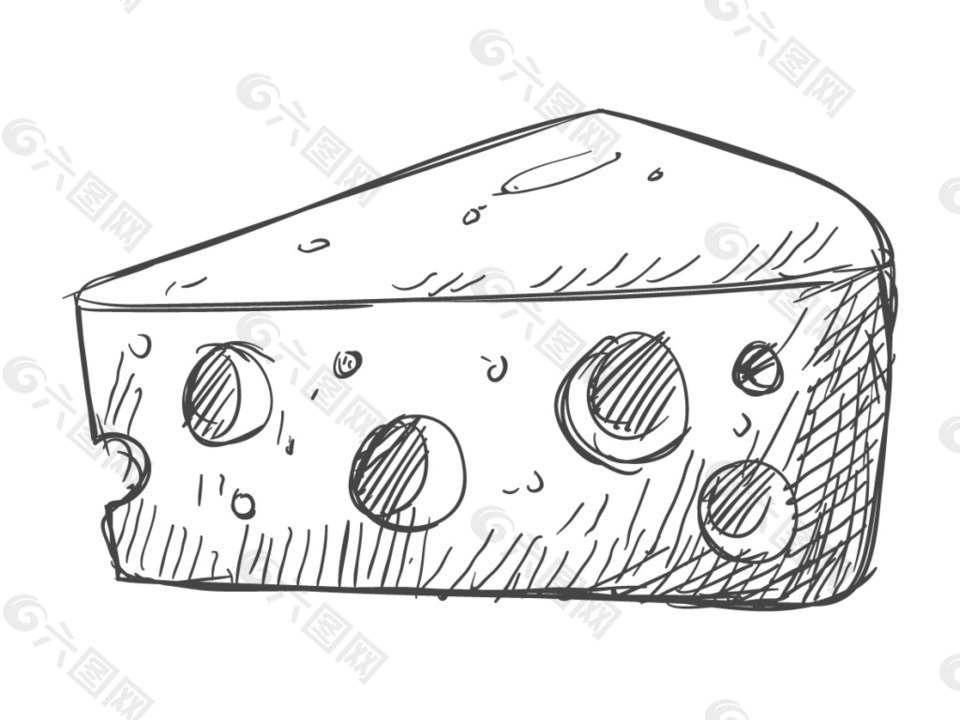 黑白手绘线稿卡通美食奶酪装饰图案元素设计