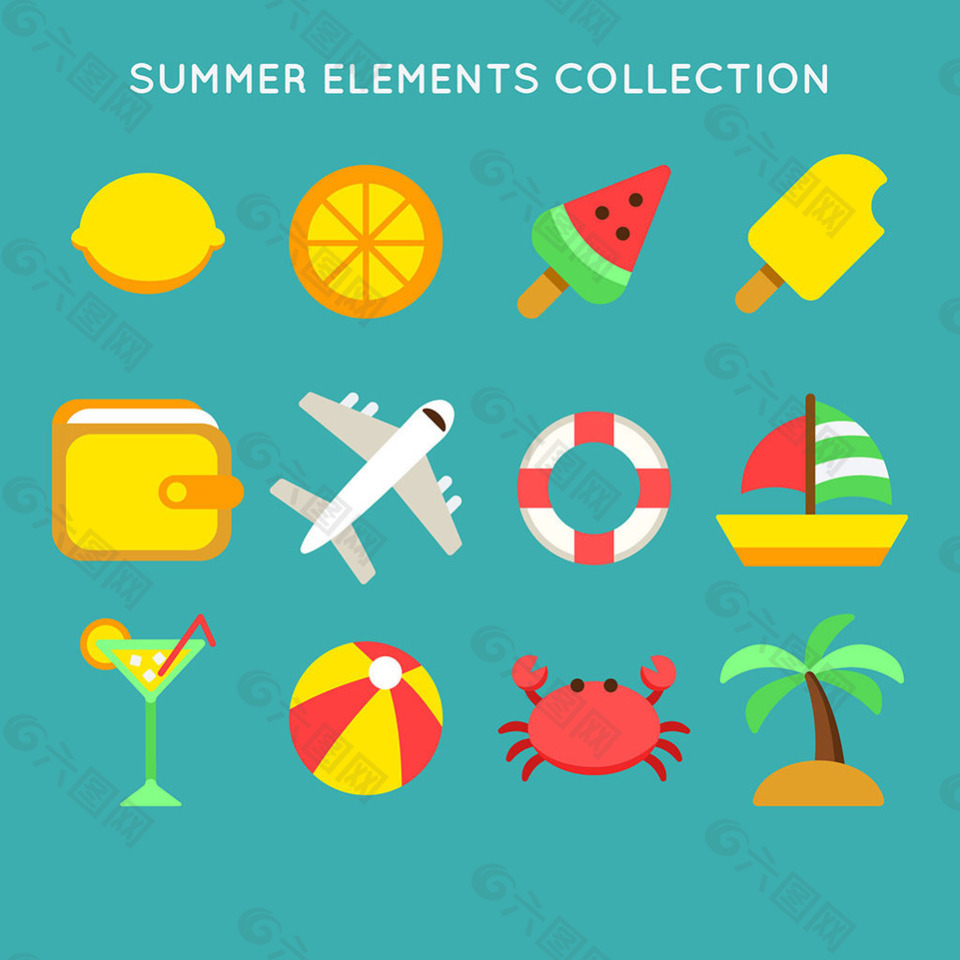 多彩夏季元素平面设计图标
