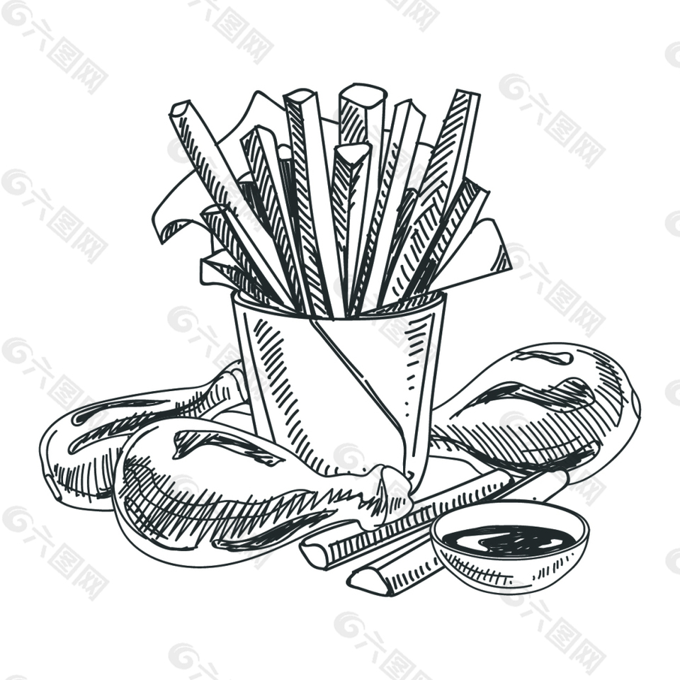 矢量卡通手绘线稿美食商业钢笔创意设计元素