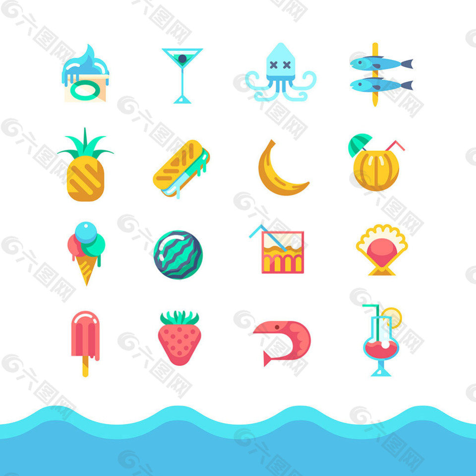 各种夏季用品装饰图标