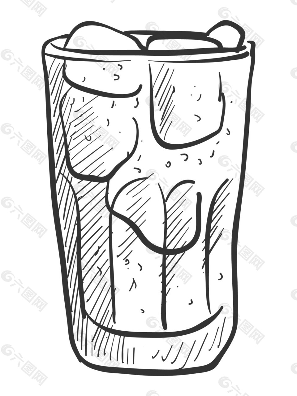 卡通矢量手绘线稿玻璃杯商业钢笔设计元素