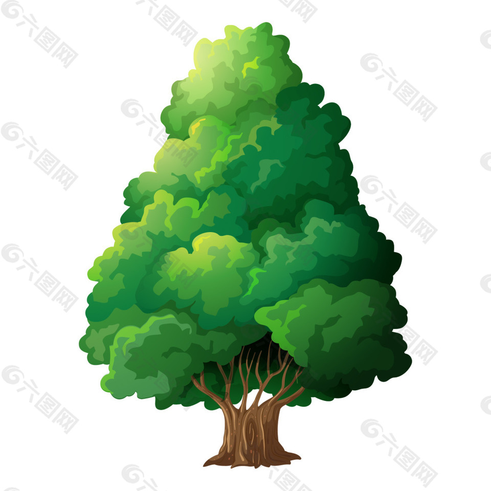 卡通矢量绿色大树商业插画装饰图案设计元素