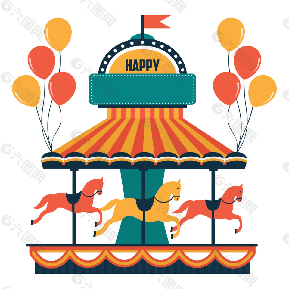 卡通矢量儿童旋转木马气球游乐园装饰图案设计元素素材免费下载(图片
