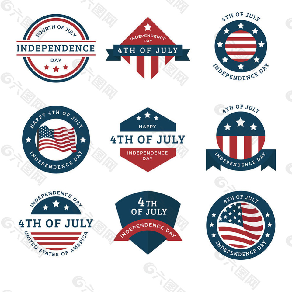 九个创意美国独立日贴纸图标